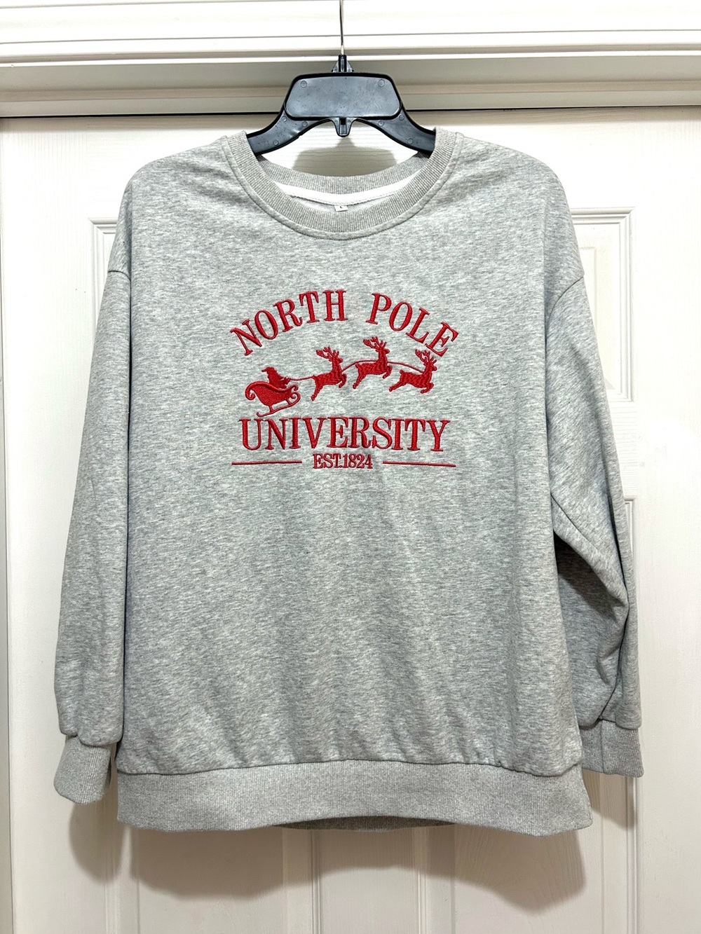 Women’s North Pole University Embroidered Gray Crewneck Sweatshirt